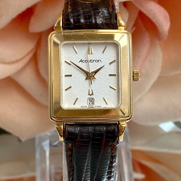 Accutron Accessories - Vintage 1991 Accutron Swiss Made Gold Plated Tank Style Ladies Dress Watch
